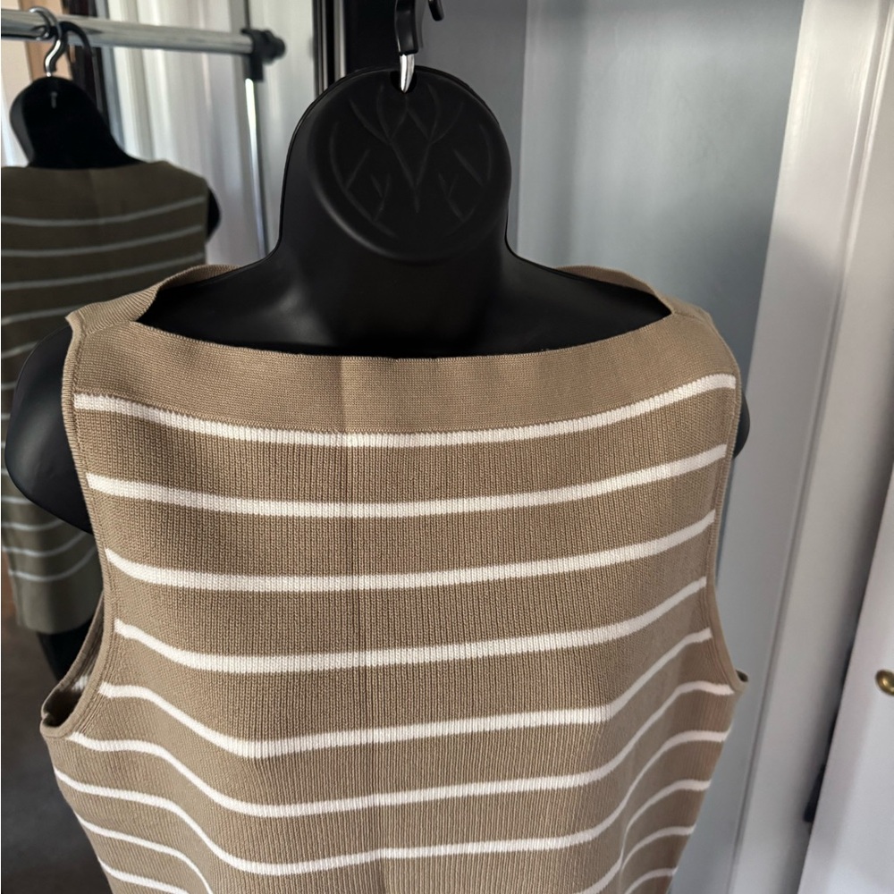 Striped Tan and White Sleeveless Top